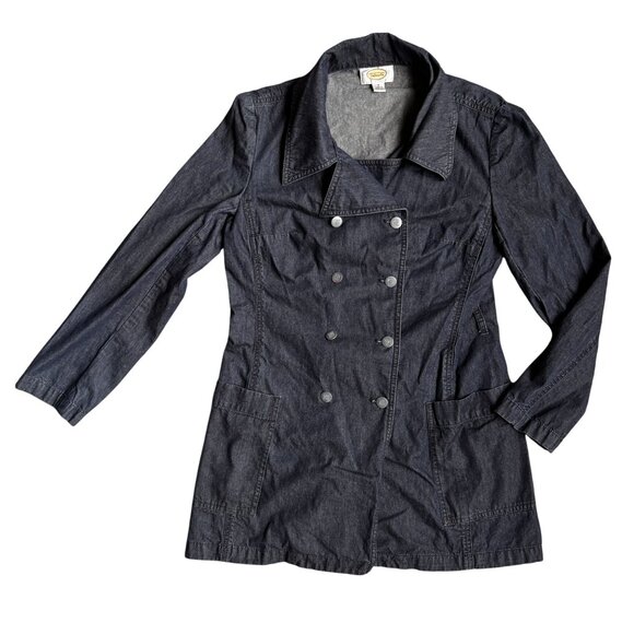 Vtg Talbots Denim Chore Coat Womens Size 4‎ Trench Jean Long Pocket Lightweight - Picture 1 of 8